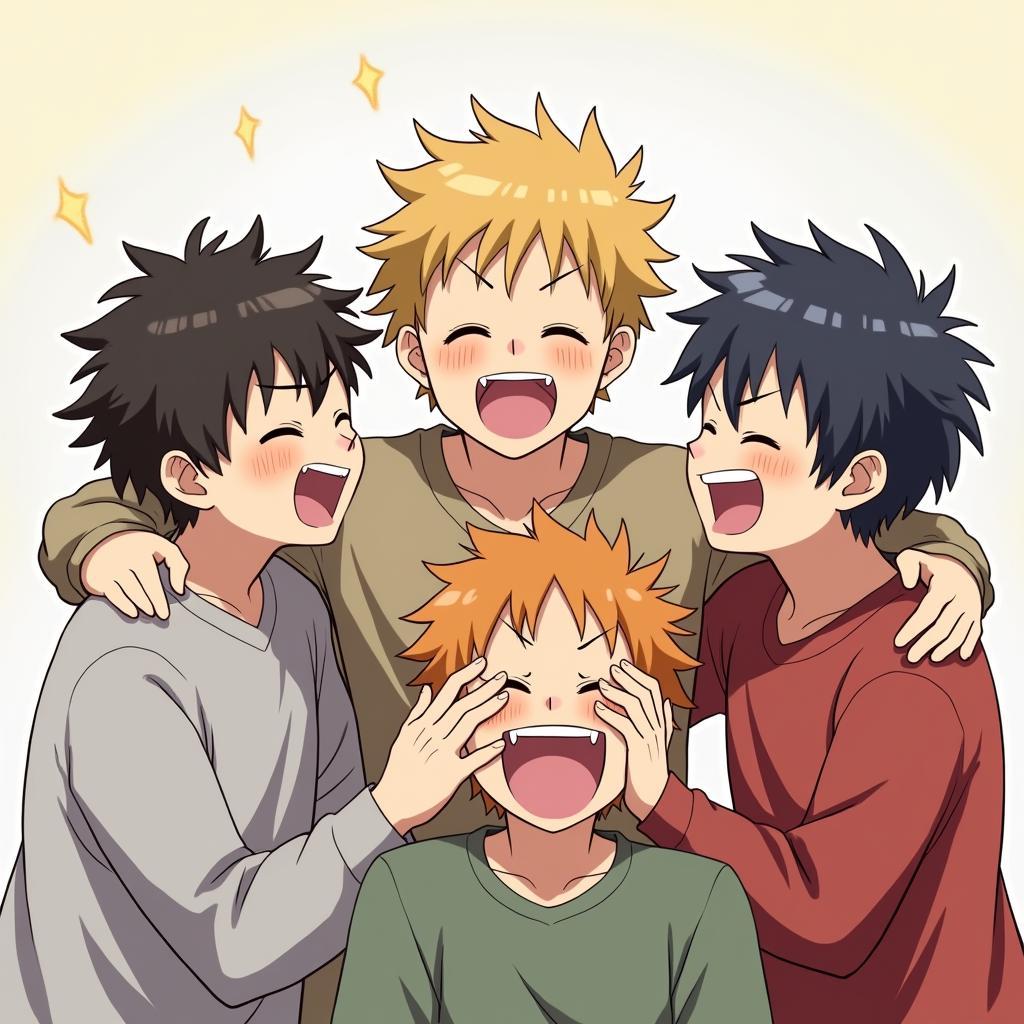 A group of anime boys laughing together