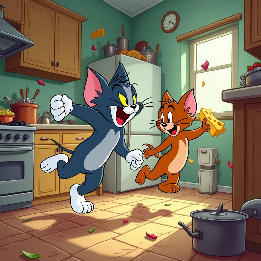 Tom và Jerry đuổi bắt trong nhà bếp