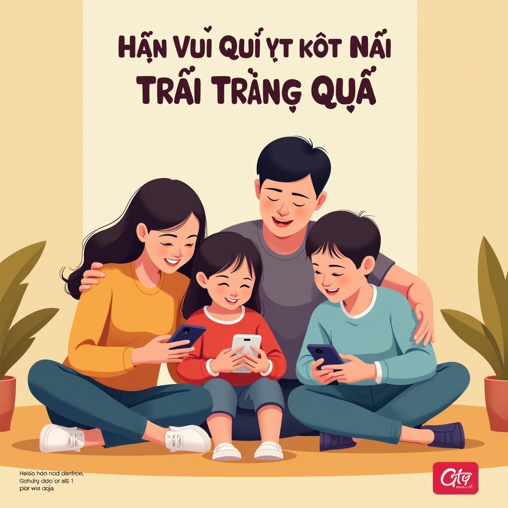 Hình ảnh gia đình quây quần bên nhau và cùng sử dụng điện thoại