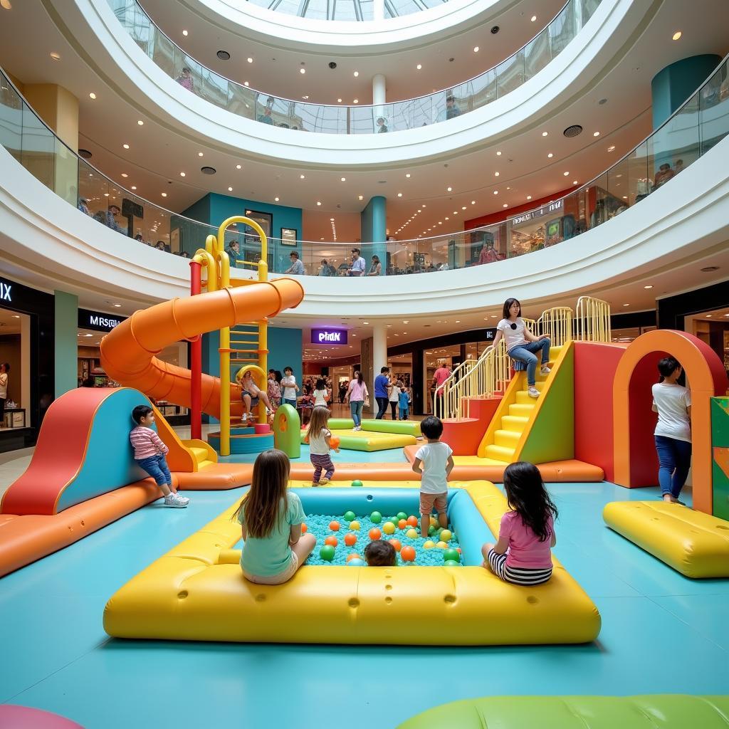 Children's play area inside a bustling shopping mall