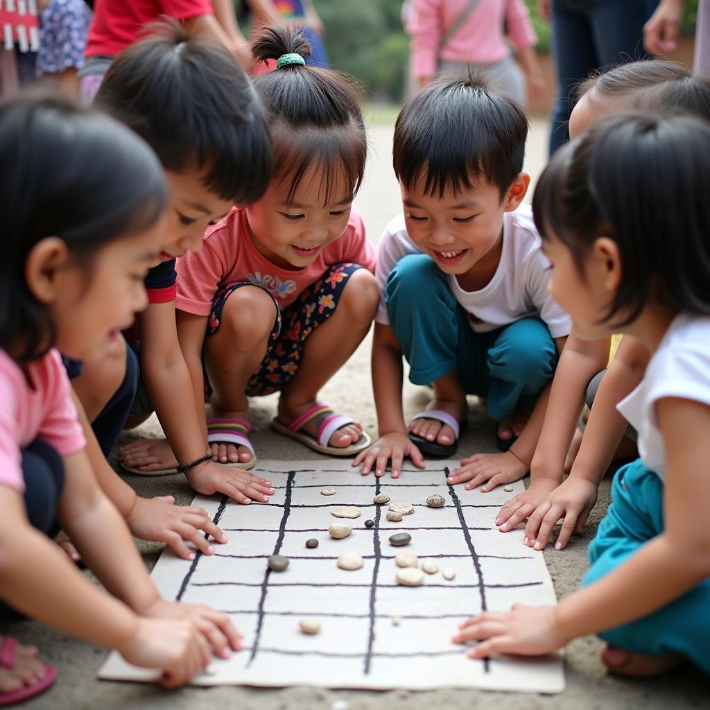 Trẻ em chơi ô ăn quan trong ngày vui Quốc Dũng