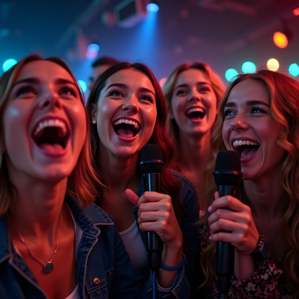 Hình ảnh minh họa nhóm bạn hát karaoke vui vẻ