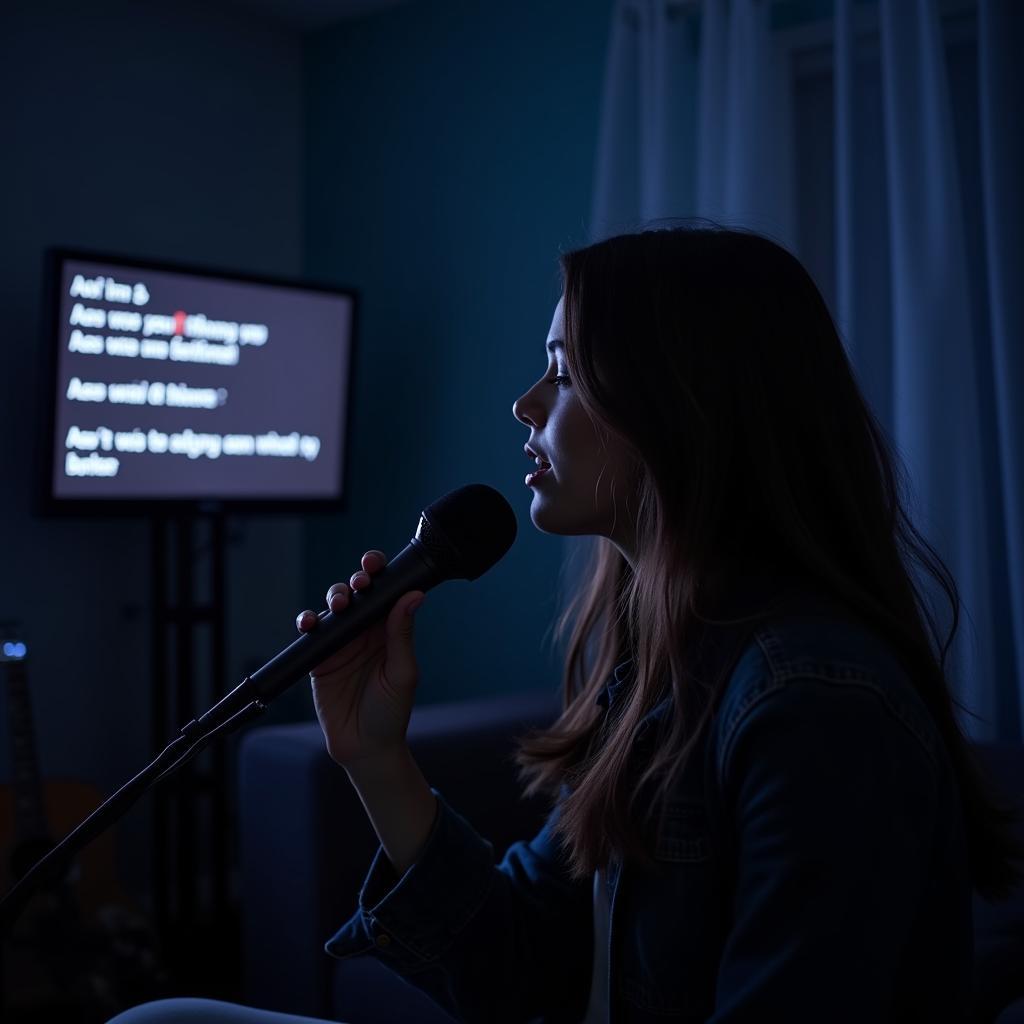 Cô gái hát karaoke một mình