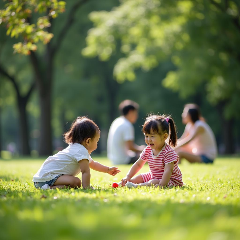 Gia đình vui chơi tại công viên ngoài trời ở Hà Nội