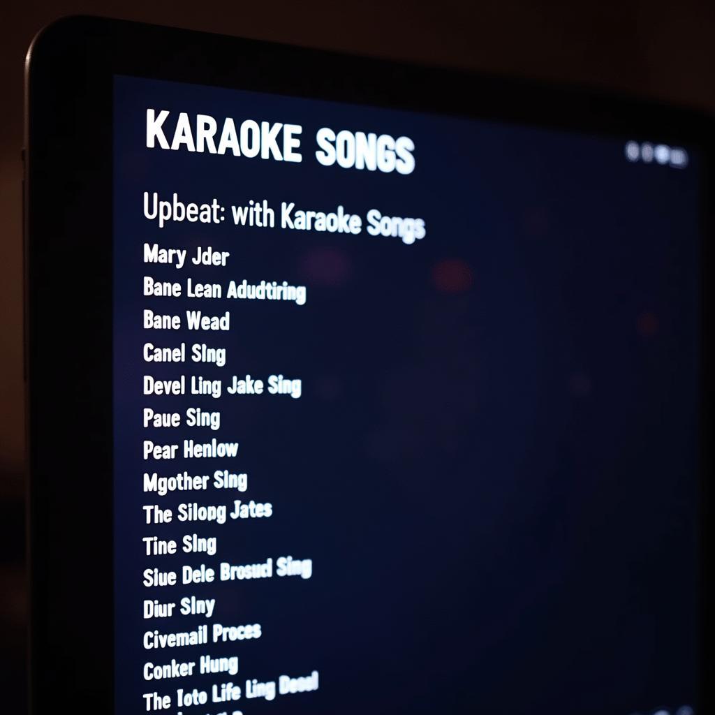 Danh sách bài hát karaoke vui nhộn được hiển thị trên màn hình