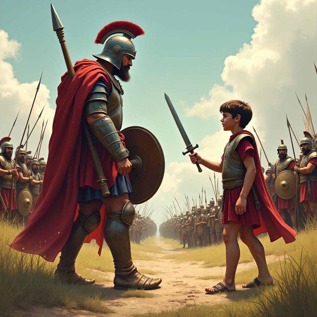 Hình ảnh David chiến đấu với Goliath