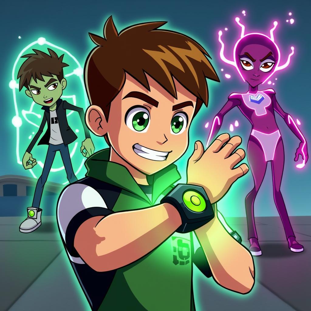 Ben 10 sử dụng Omnitrix để biến hình thành các alien hùng mạnh.