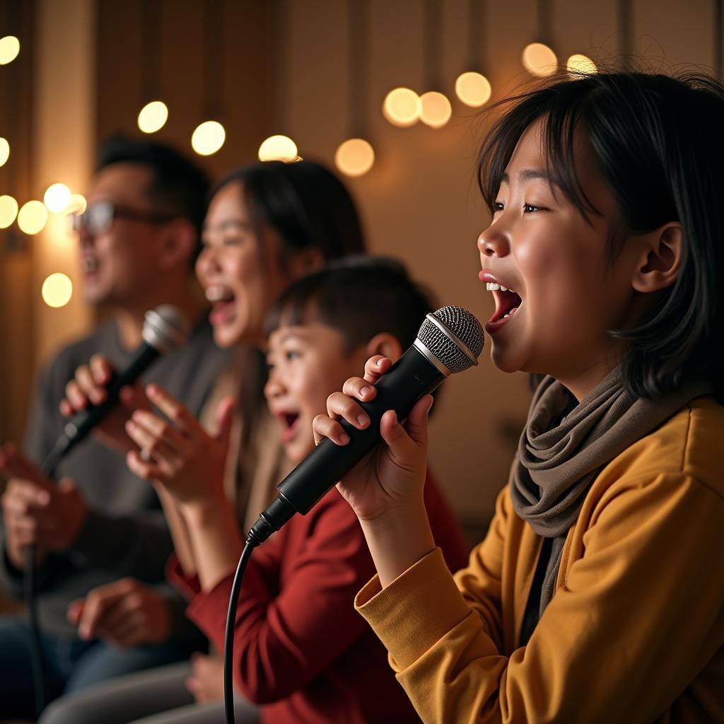 Gia đình sum vầy hát karaoke nhạc đỏ