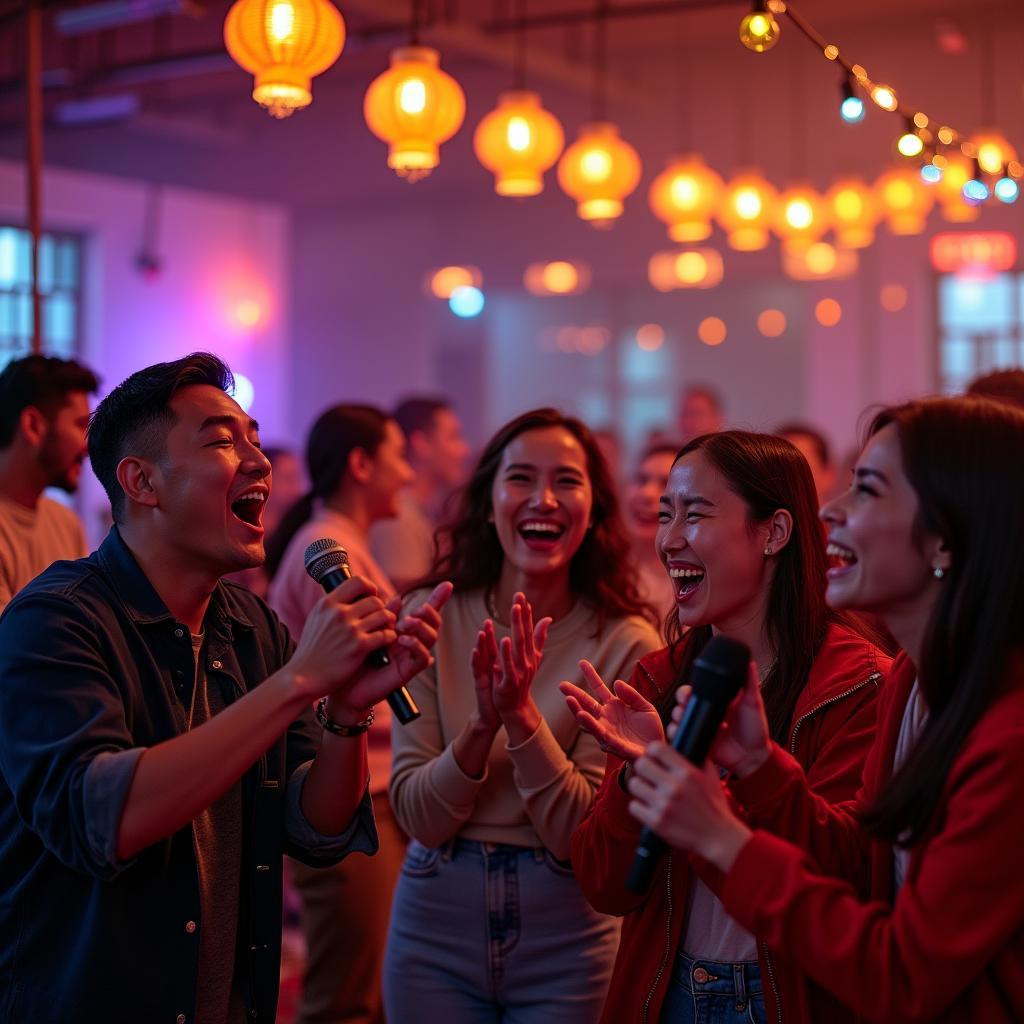 Hát karaoke ngày Tết cùng bạn bè