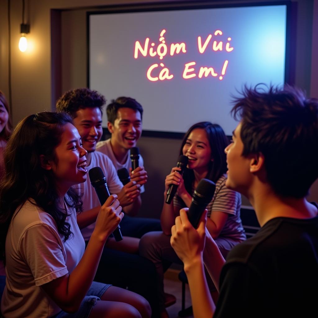 Hát karaoke niềm vui của em với bạn bè