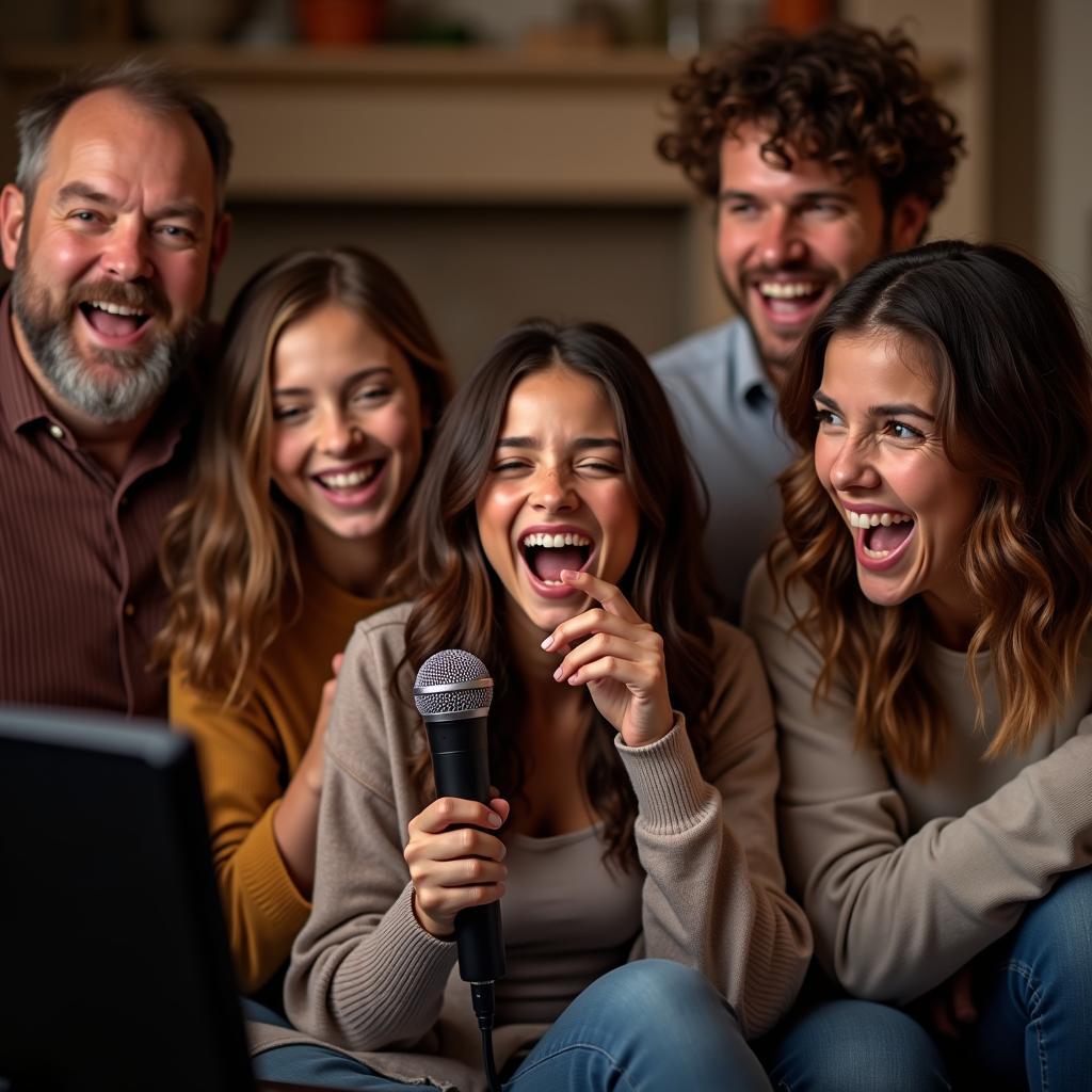 Gia đình sum vầy hát karaoke.