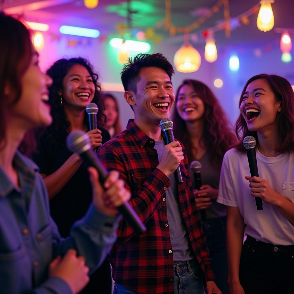 Bạn bè hát karaoke Ngày Xuân Vui Cưới cùng nhau