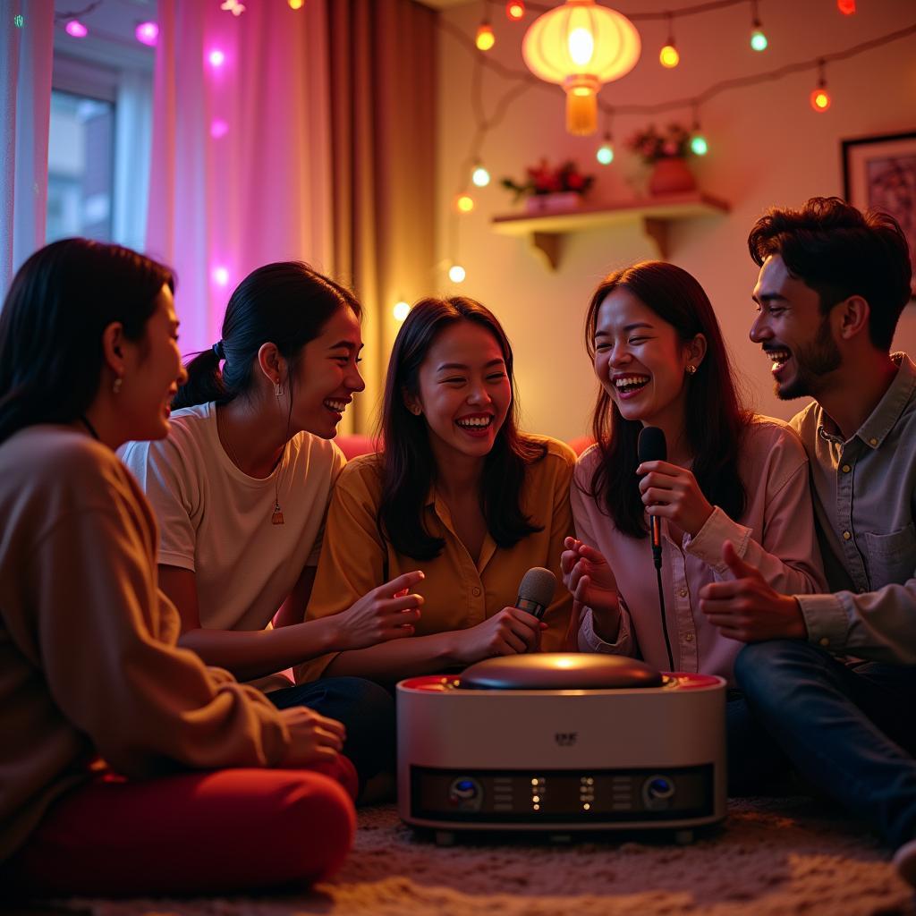 Gia đình sum vầy hát karaoke ngày Tết