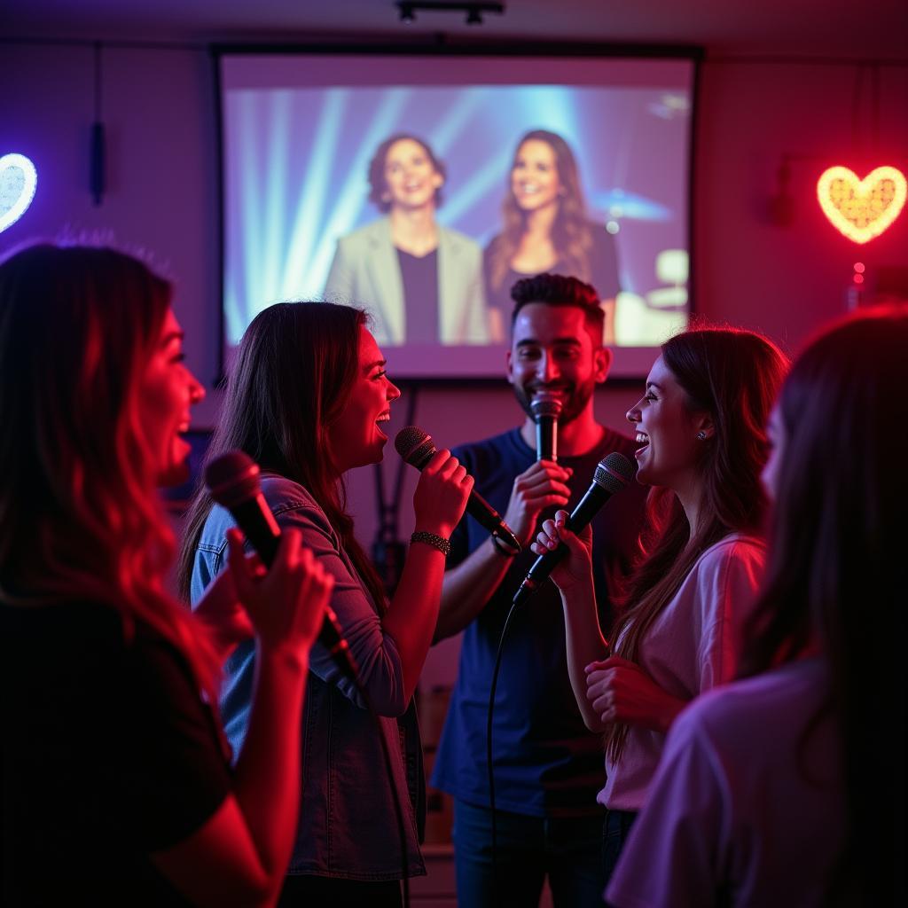 Hát karaoke với bạn bè.