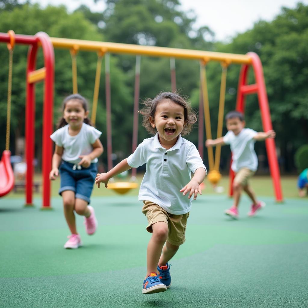 Bé vui chơi tại khu vui chơi ngoài trời ở TPHCM