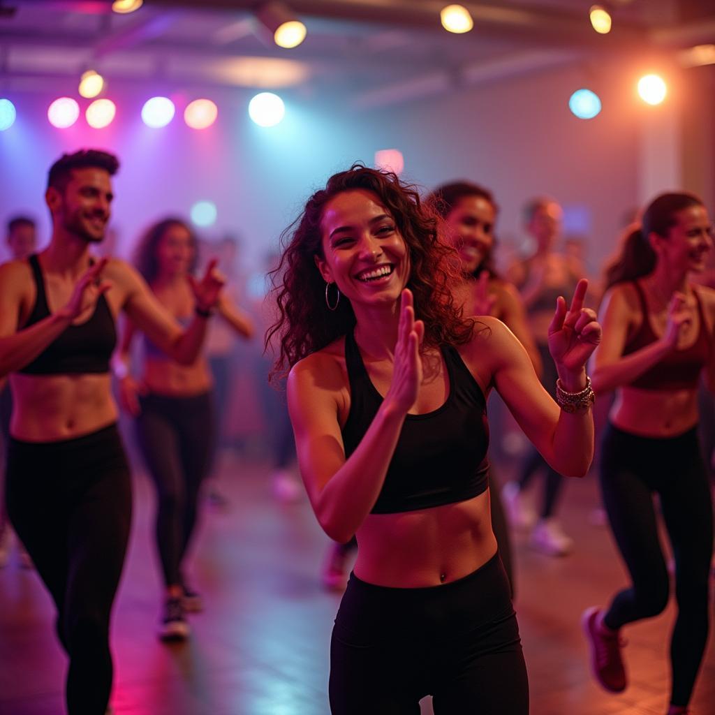 Lớp học Zumba sôi động với nhiều người tham gia