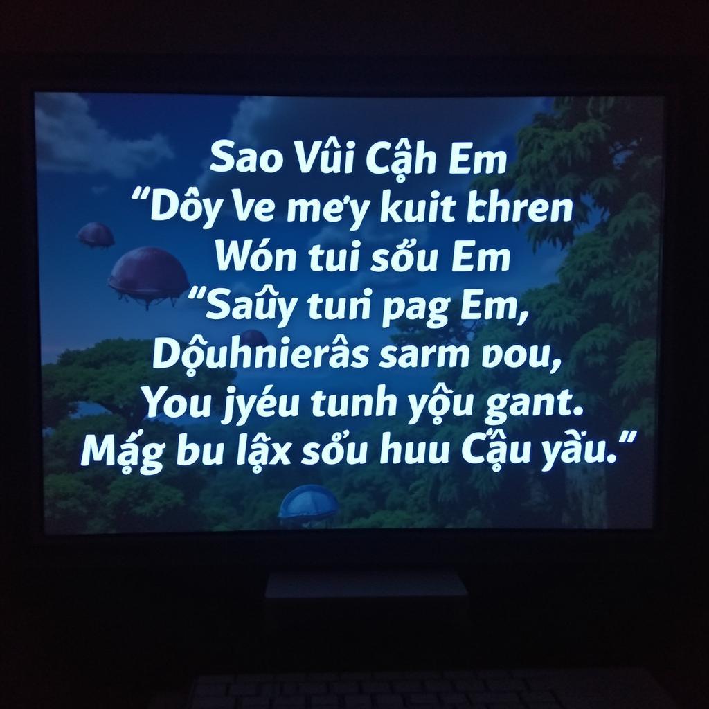 Hình ảnh minh họa màn hình karaoke bài hát Sao Vui Của Em với lời bài hát rõ ràng, âm thanh sống động