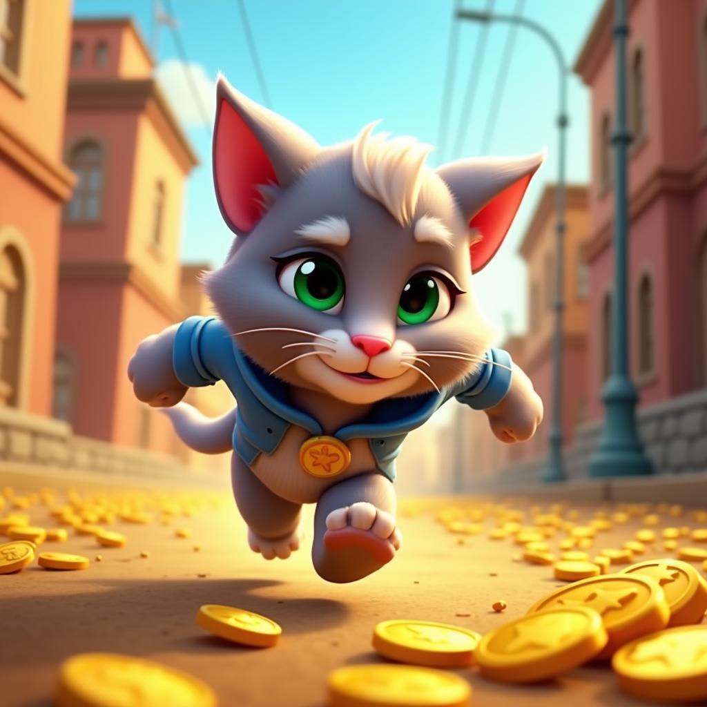 Cuộc phiêu lưu hấp dẫn Talking Tom Gold Run - Hình ảnh minh họa về Talking Tom đang chạy và thu thập vàng trong trò chơi Talking Tom Gold Run.