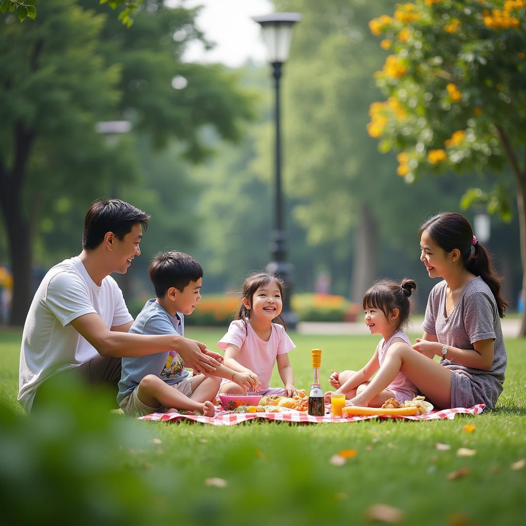 Gia đình vui chơi tại công viên Hà Nội