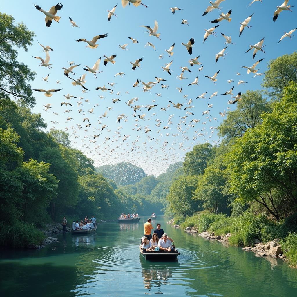 Vườn Cò Tân Long Sóc Trăng - Khung cảnh hàng ngàn con cò trắng bay lượn