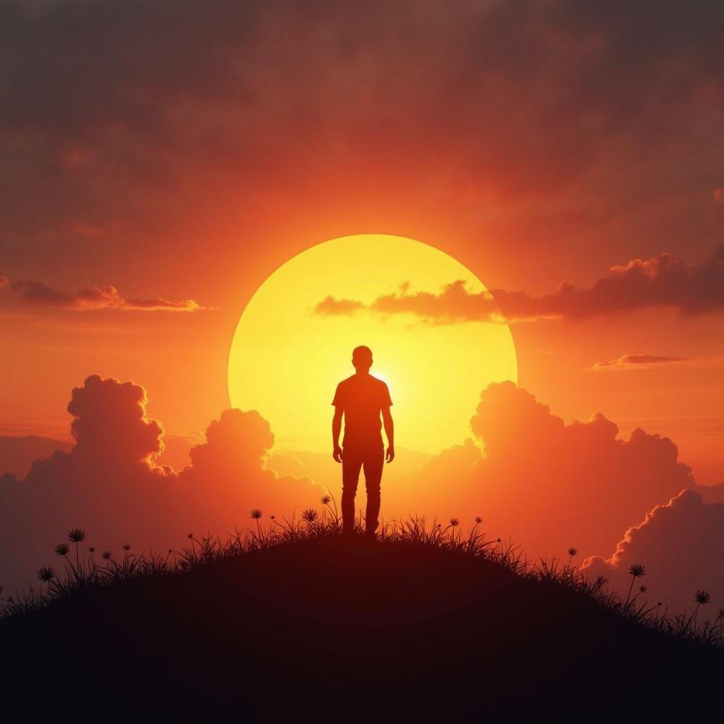 A person looking towards a bright sunrise, symbolizing hope and a brighter future.