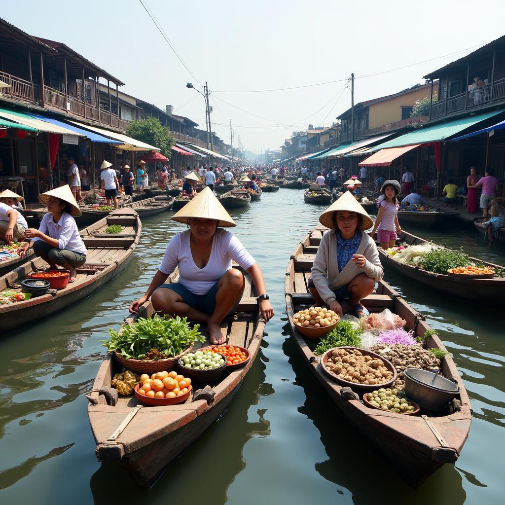 Chợ nổi Cái Răng ở Cần Thơ: Trải nghiệm văn hóa độc đáo trên sông nước miền Tây.