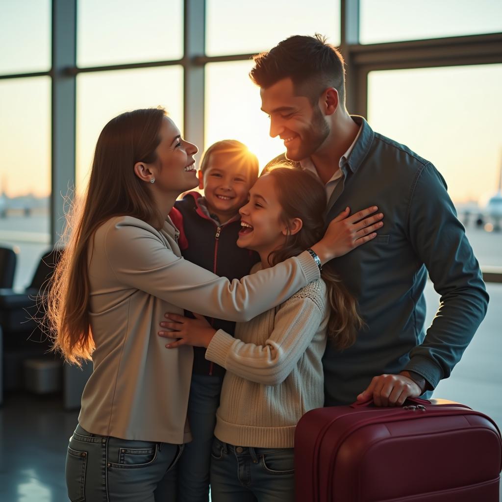 A family wishing each other a safe trip