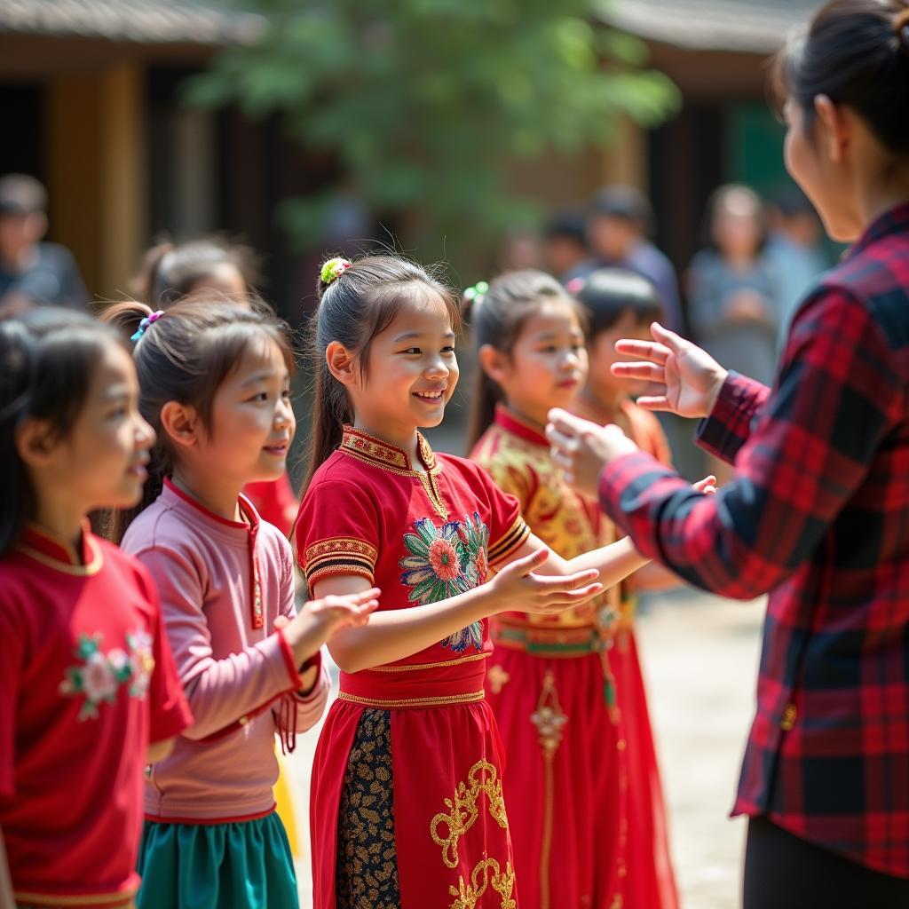 Hình ảnh học múa bài ngày mùa vui