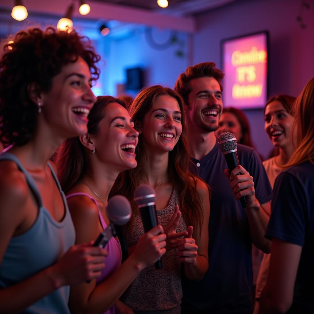 Hình ảnh nhóm bạn hát karaoke cùng nhau