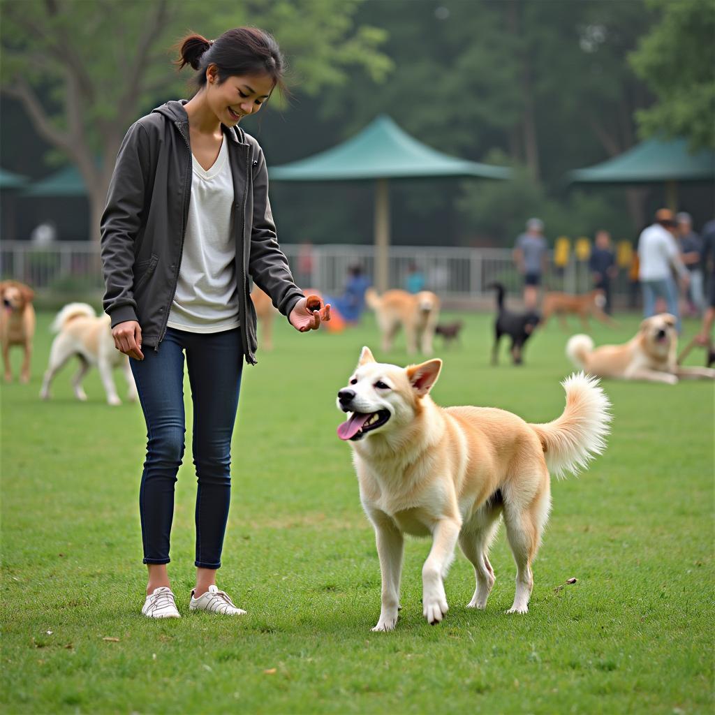 Chó đang vui chơi tại khu vui chơi cho chó ở Hồ Tây