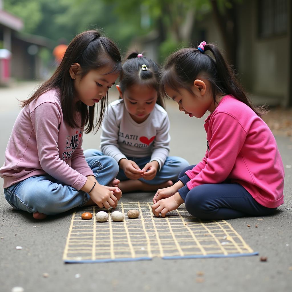 Ngọc Lan và bạn bè chơi ô ăn quan