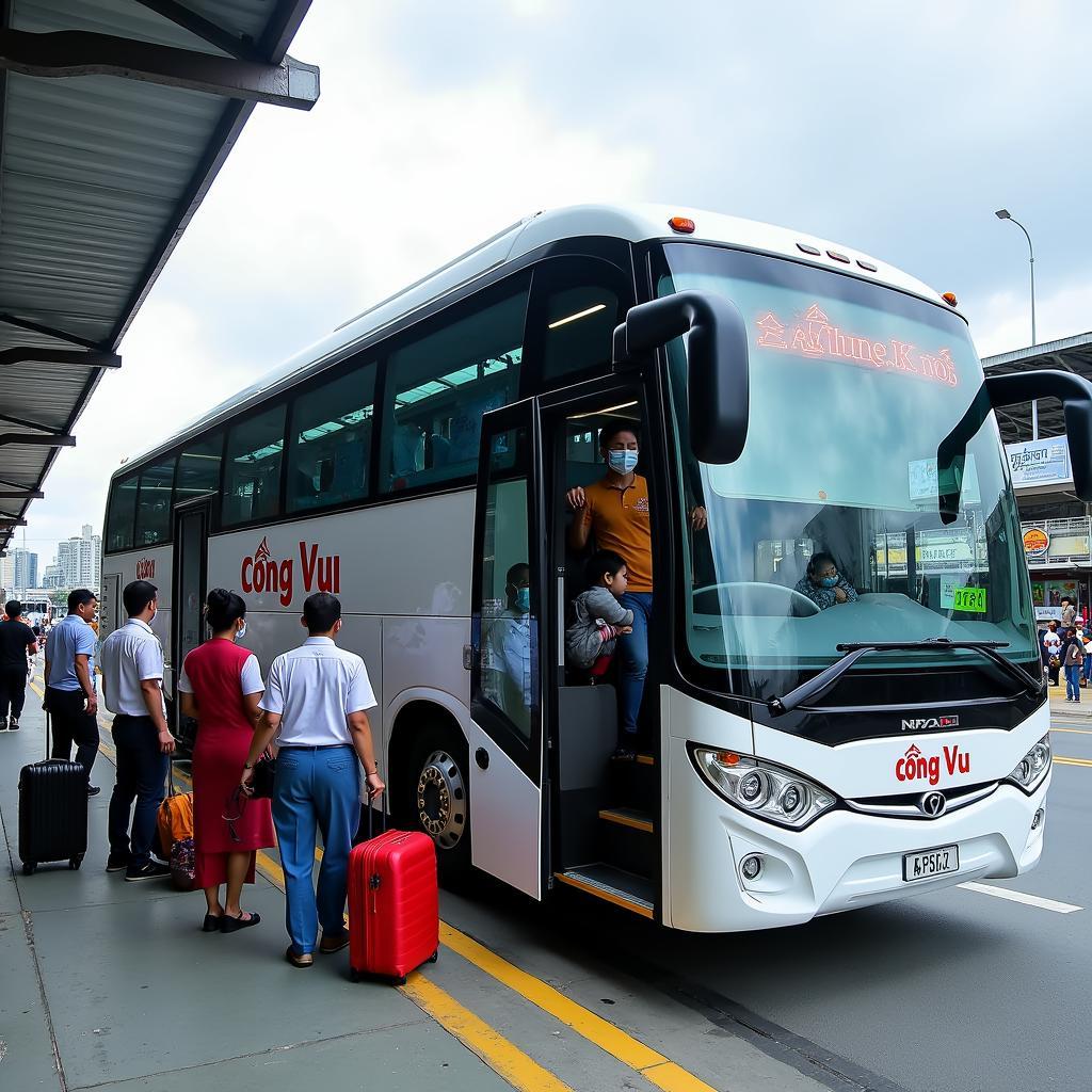 Xe khách Cường Vui đón khách tại bến