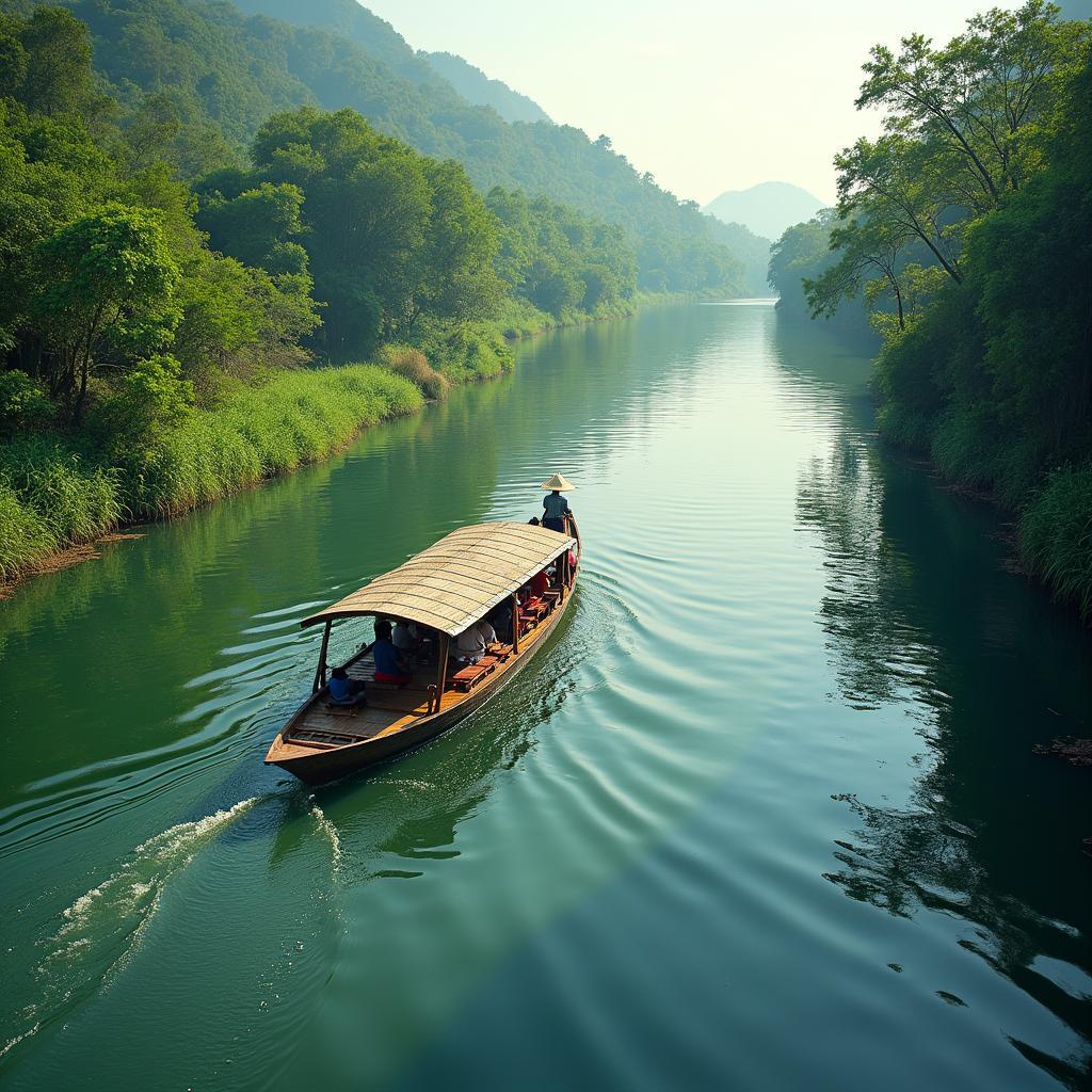 Chèo thuyền trên sông Hậu Giang