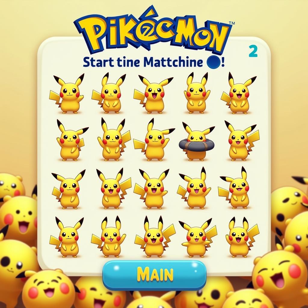 Giao diện chính của game vui Pikachu 2 với các biểu tượng Pikachu đáng yêu.