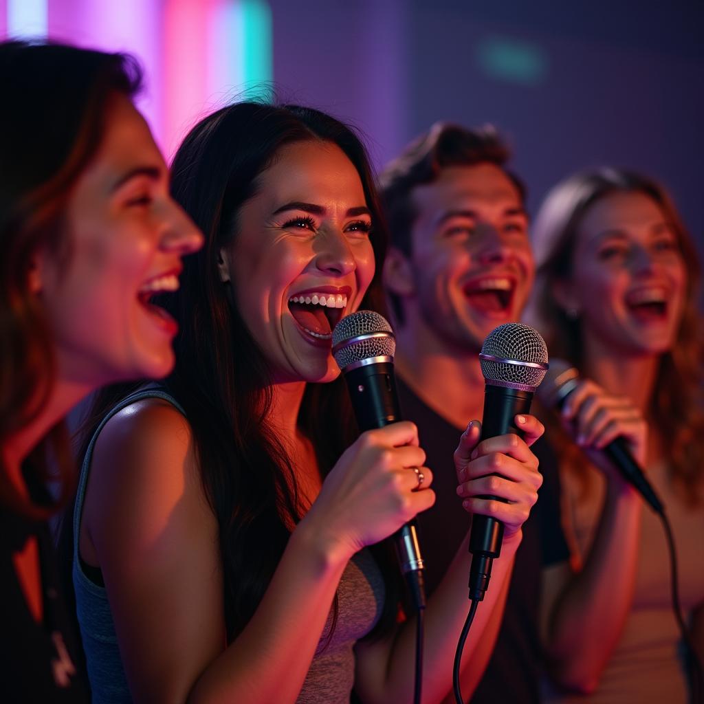 Hình ảnh nhóm bạn hát karaoke vui vẻ