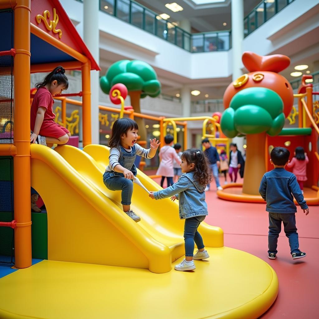 Khu vui chơi trẻ em tại Vạn Hạnh Mall sôi động và đầy màu sắc, hứa hẹn mang đến những giờ phút vui đùa thỏa thích cho các bé.